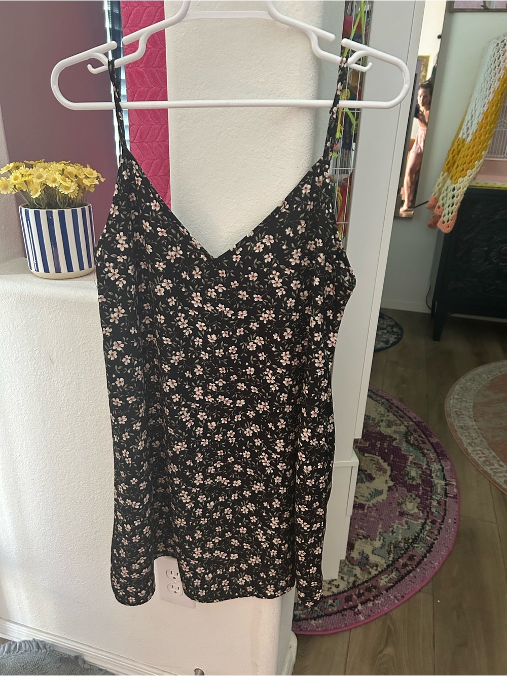 SHEIN Floral Black Dress - Black with white  Floral Print